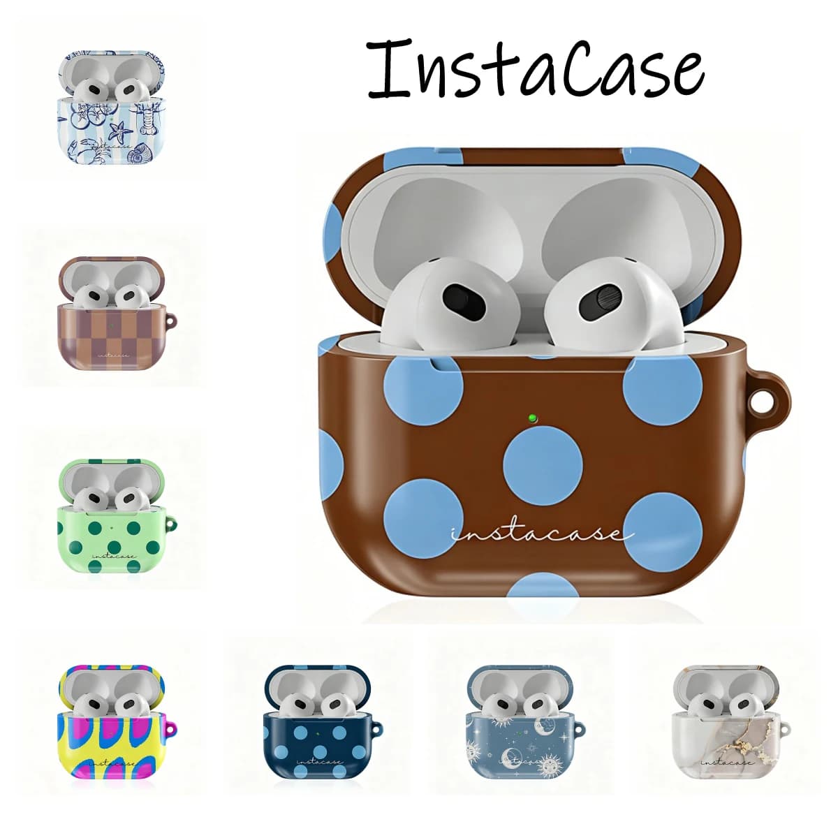InstaCase Midnight Breeze Shockproof Protective Glossy HD Hard PC Cover Case For AirPods Earphone 1 2 3 Pro Pro2 With Metal Hook