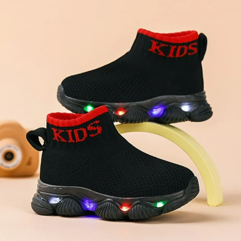 Sneakers LED per Bambini con Suola Alta, Scarpe Slip-on con Piattaforma per Ragazzi, Sneakers in Maglia Primaverili Luminose per Bambini