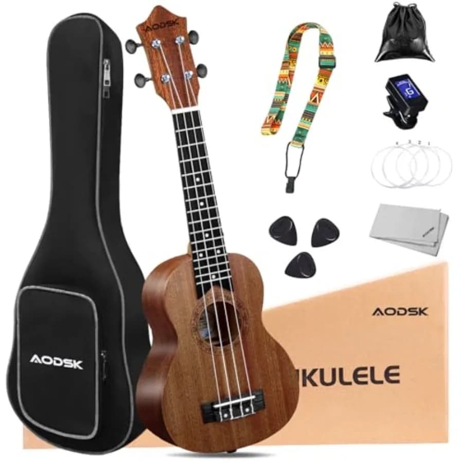 Beginner ukulele kit: 26-inch soprano, nylon strings, gig bag, strap, tuner, 4 picks, cleaning cloth, online lessonsideal holid