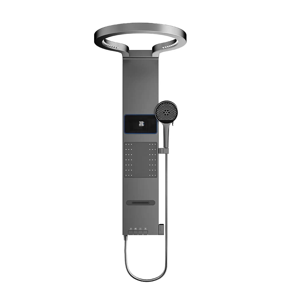 Modern Round Bath Shower Faucet with Soft Massage Jet Rain Shower Head Grey Waterfall Set for Hotels Ceramic Valve Core