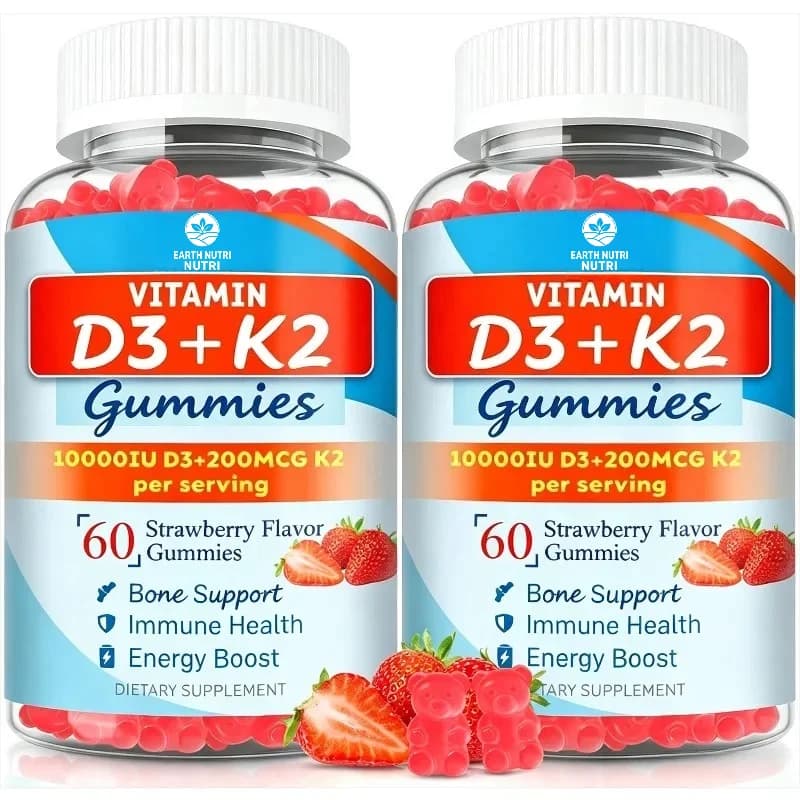 Vitamin D3 K2 Supplement - Supports Bone, Muscle, Tooth, and Immune Health with 60 Gummies