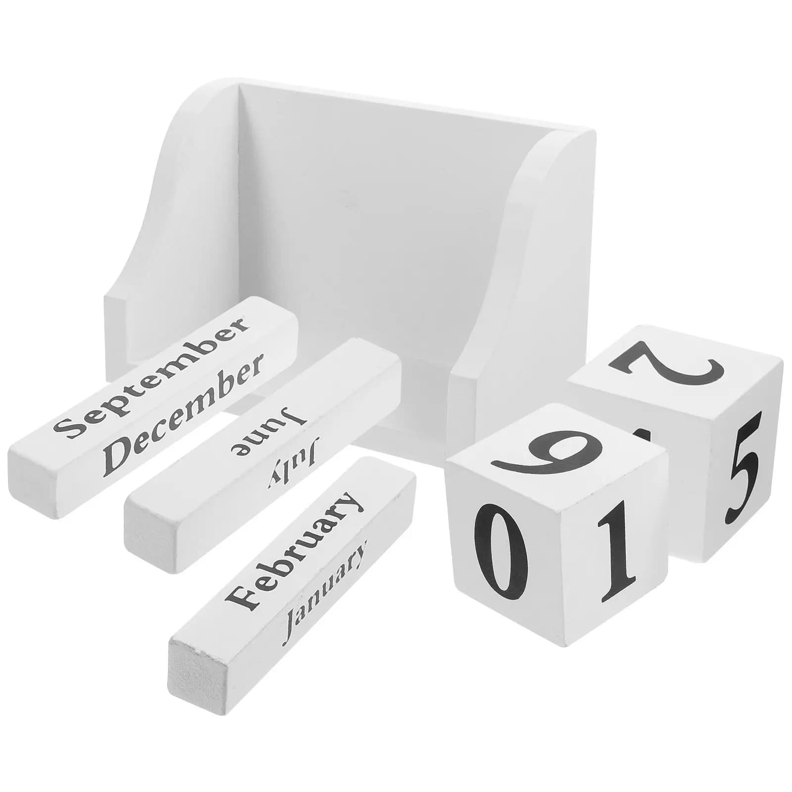 Calendario perpetuo da tavolo in legno con cubi rotanti per mese e data, ideale per ufficio, casa, studio e asilo nido.