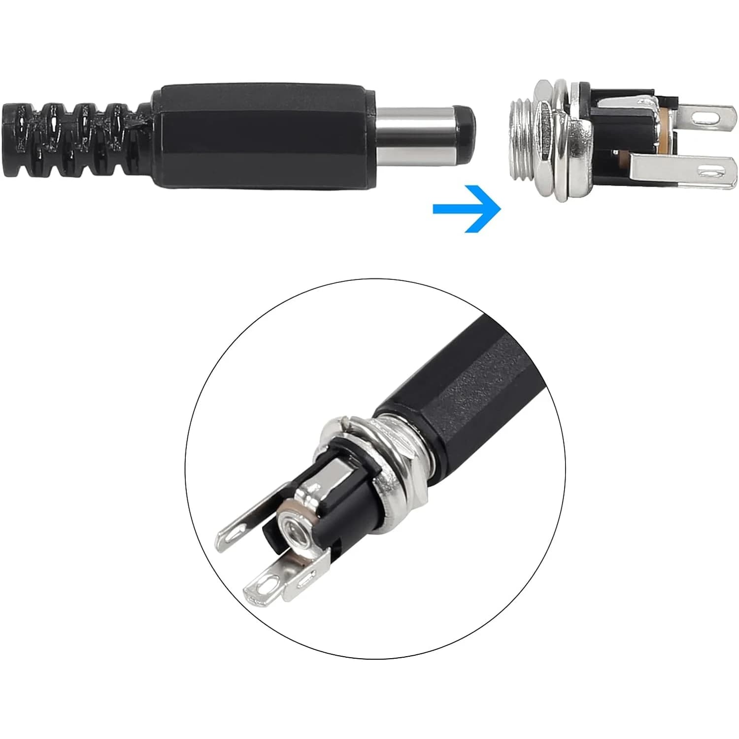 5 pairs 5.5x2.1mm DC power supply plug male + jack female assembly panel connector welding wire 5.5 * 2.1mm connector DC socket