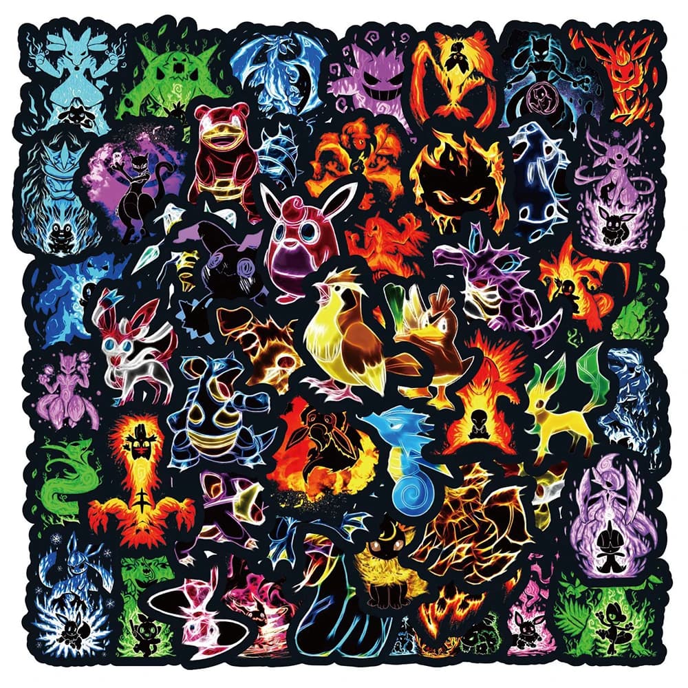 10/30/60 Pezzi Adesivi Neon Graffiti Pokemon Cartoon, Impermeabili, per Notebook, Telefono, Cancelleria, Laptop, Set di Adesivi Anime