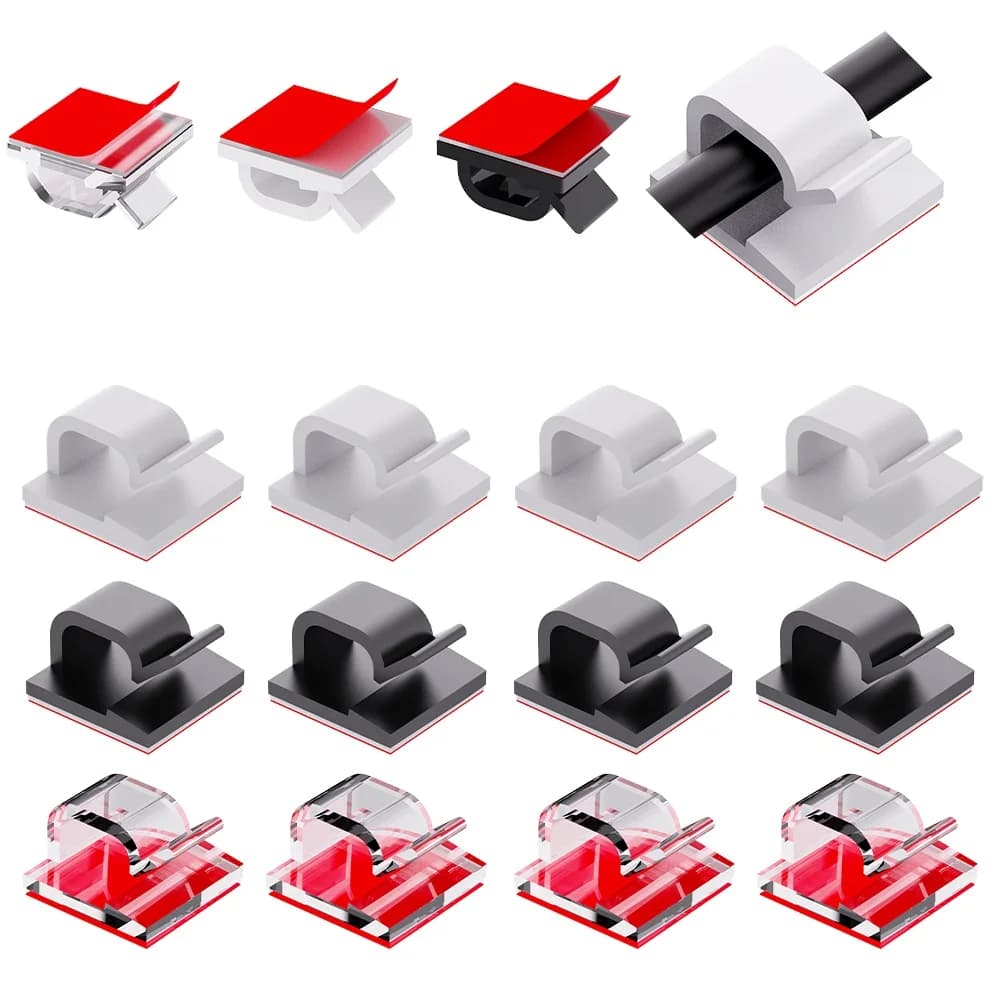 50pcs Self Adhesive Outdoor Cable Clips Light Clip Decoration Cord Management Clamps Cable For Fairy Light Car, Office And Home