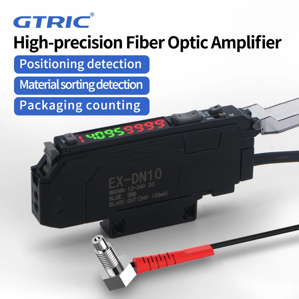 GTRIC Kit sensore in fibra ottica con curvatura a forma di L 12-24V IP67 Alloggiamento in metallo Interruttore fotoelettrico riflettente diffuso anti-interferenza
