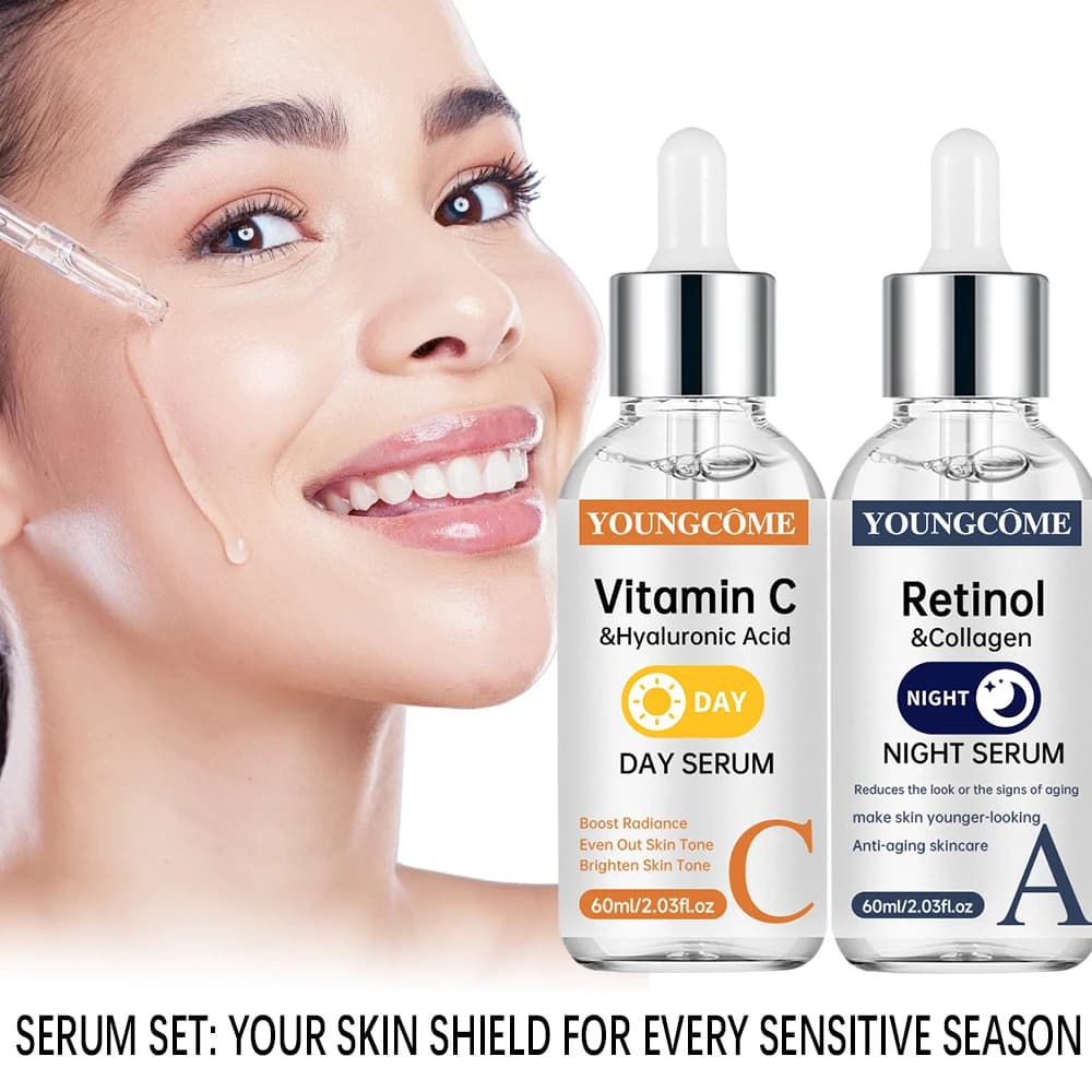 Serum to Vitamin C and Retinol - Vitamin C for Day / Retinol for Night - Illumina and Rassoda Skin - Suitable for All Skin Types 40/60ml
