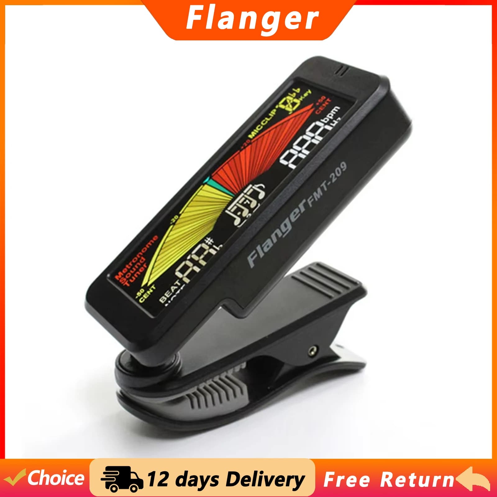 FLANGER FMT-209 Guitar Tuner 360 Deg Adjustable Clip-on Tuner Rechargeable Guitar Bass Ukulele Violin Tuner Guitar Accessories