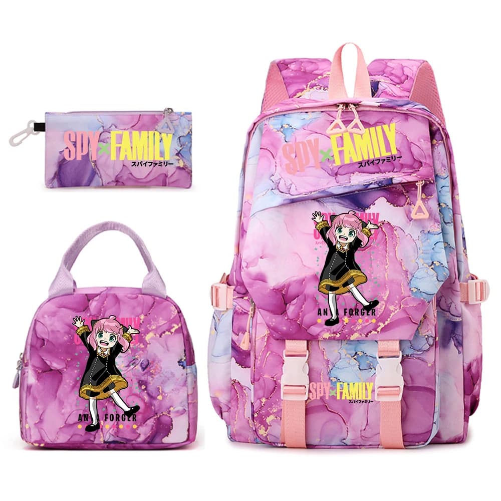 Set Zaino Scuola, Borsa Pranzo e Astuccio Spy x Family Anya Forger con Stampa Anime per Ragazze