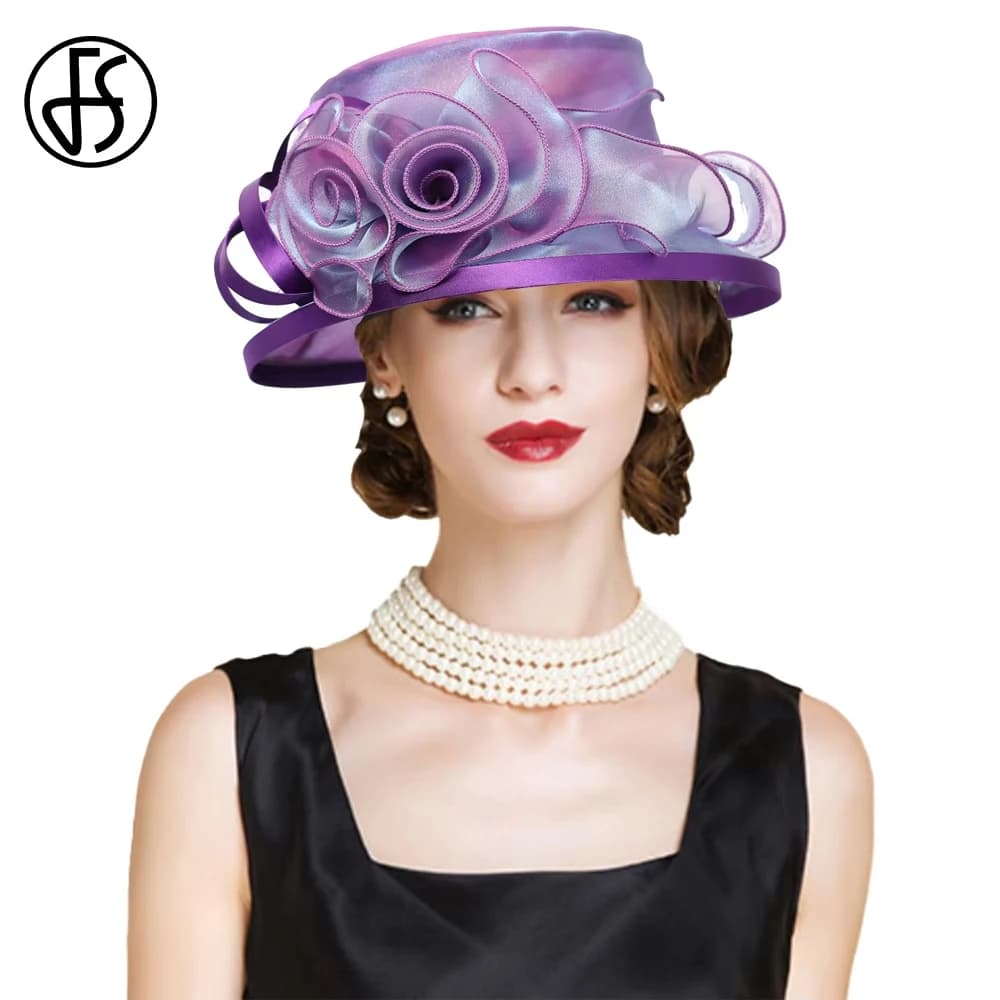 FS Summer Red Purple Fascinators Hat With Flower Wedding Church Hats For Ladies Women Elegant Tea Party Caps Chapeau Femme 2026
