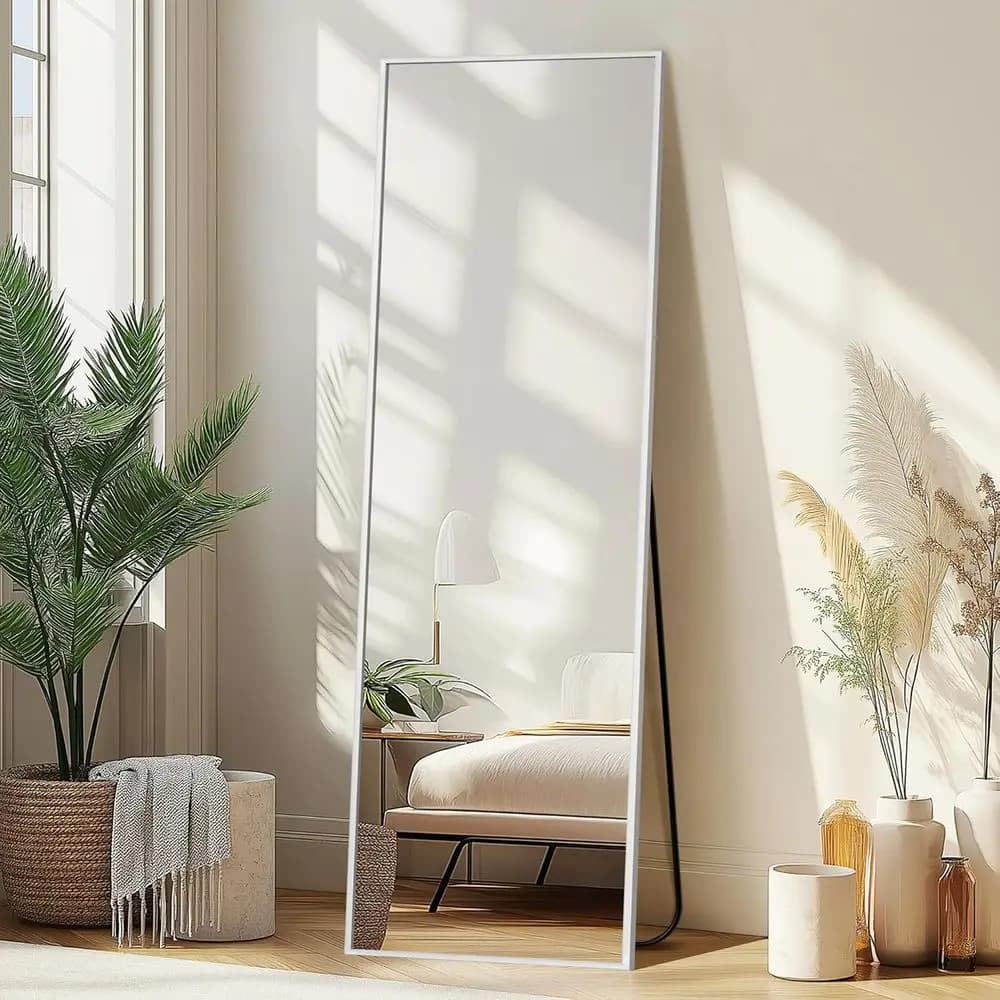 Specchio a figura intera, grande specchio da terra o da parete per camera da letto, bagno, soggiorno, con design a parete o autoportante (con supporto, rettangolare 56)