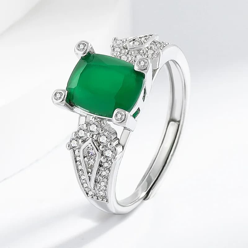 Elegante anello in argento sterling 925 con pietra preziosa, smeraldo, tormalina, diamante ad alto tenore di carbonio, gioielli da sera da donna di lusso leggeri di nicchia