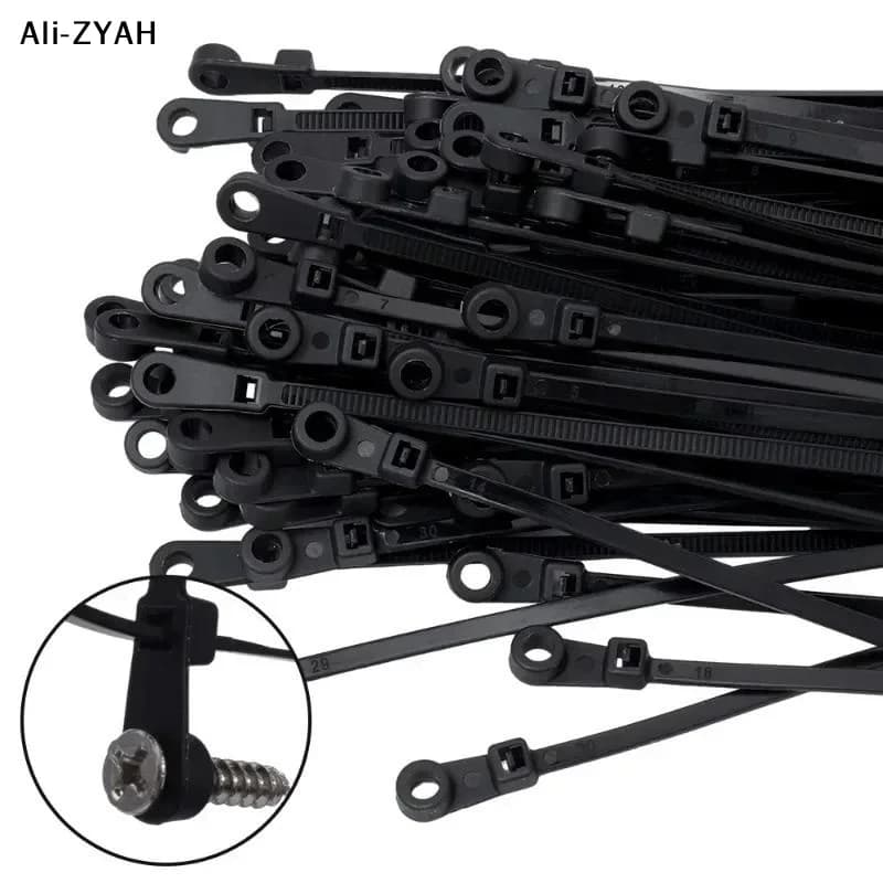 【YH】100 Pezzi Fascette per Cavi con Foro per Viti, Riutilizzabili, in Nylon, Autobloccanti, Cinghie di Fissaggio, Organizzatore per Ufficio