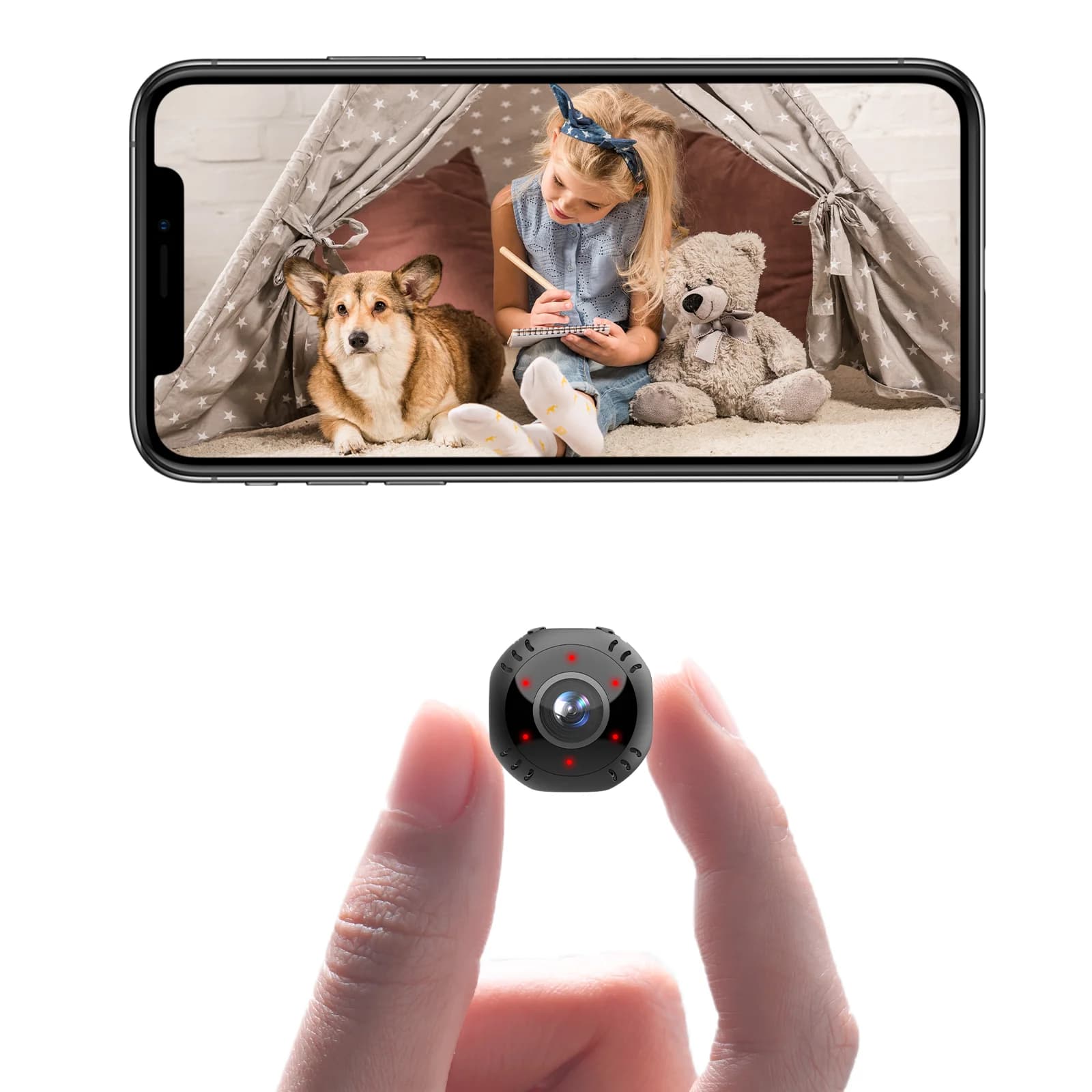 Telecamera di Sicurezza Wireless WiFi Mini Full HD per Interni, Videocamera IP Smart per Sorveglianza Domestica con Rilevamento Umano, Micro Cam