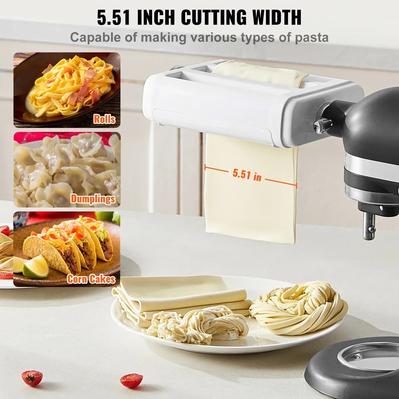 Set di accessori per pasta 3 in 1 per robot da cucina KitchenAid inclusi rullo per pasta, taglierino per spaghetti e spazzola per la pulizia