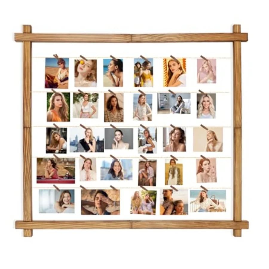 Picture Frames Collage, Photo Display Board With Clips, Hanging Picture Wall Decor for Graduation Letter Postcard Greeting Card