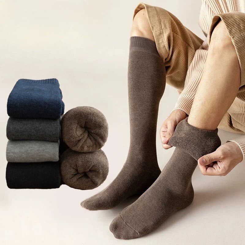 1/5 paia di calzini invernali da uomo alla moda, lunghi fino al ginocchio, in lana, caldi, in cotone spesso e confortevole