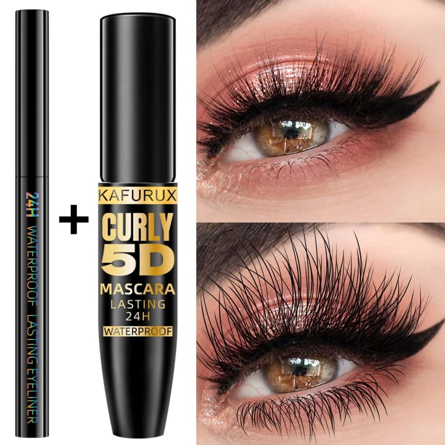 Black 2-piece long-lasting eyeliner pencil and mascara for daring eye makeup, natural eyeliner cosmetics for women's gifts