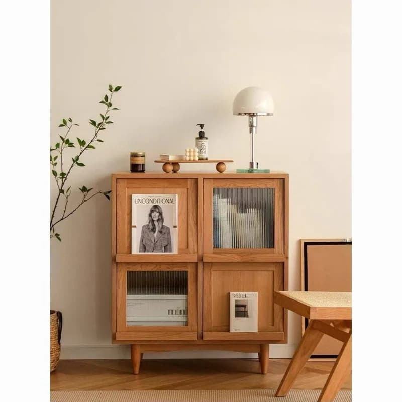 Credenza in Stile Giapponese, Mobile di Stoccaggio in Legno Massello, Vetrina Nordica per Soggiorno, Piccola Credenza Laterale per Divano