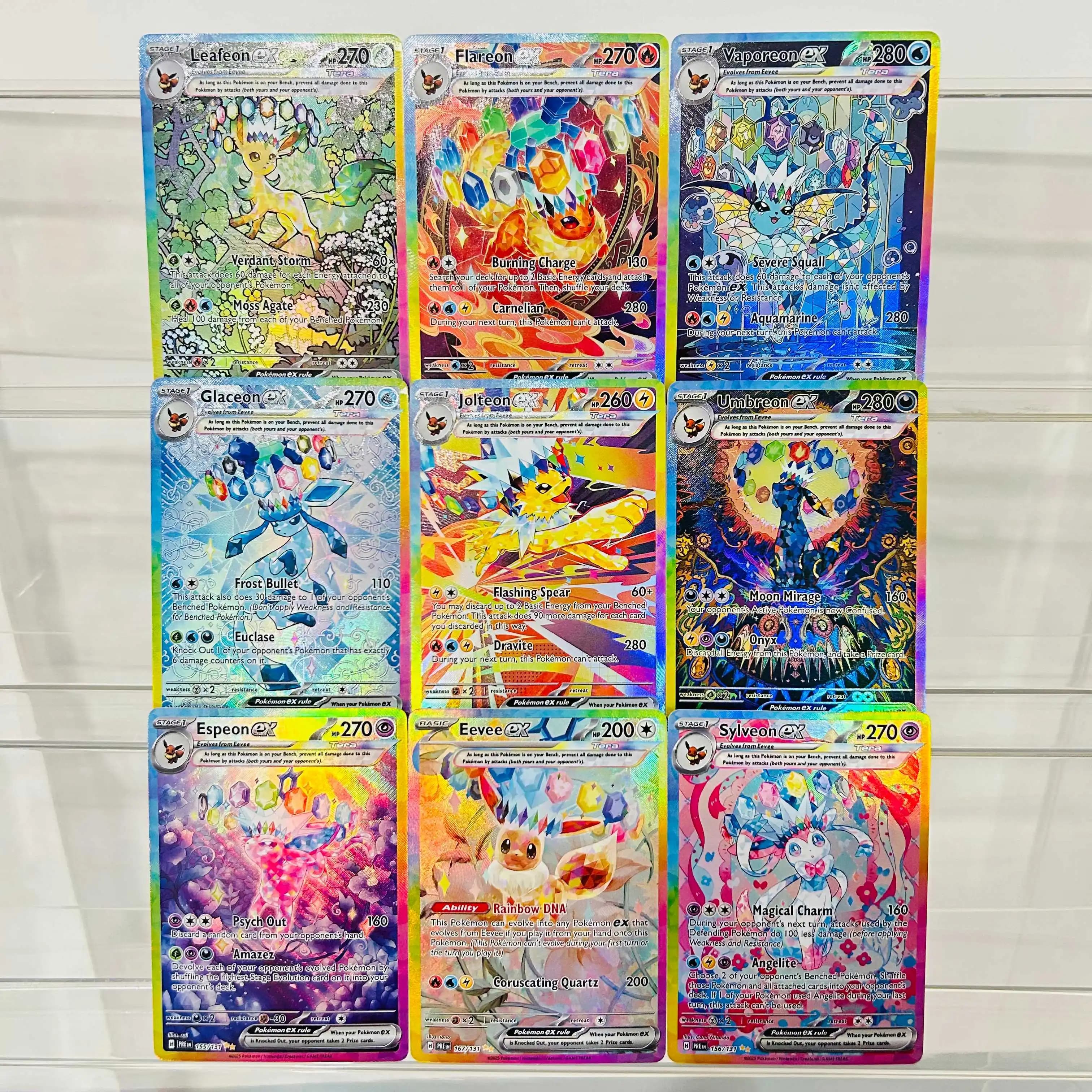 9Pcs Eevee Umbreon Sylveon Vaporeon Flareon DIY Holographic Cards Collectible Grade Premium Anime Collection Card