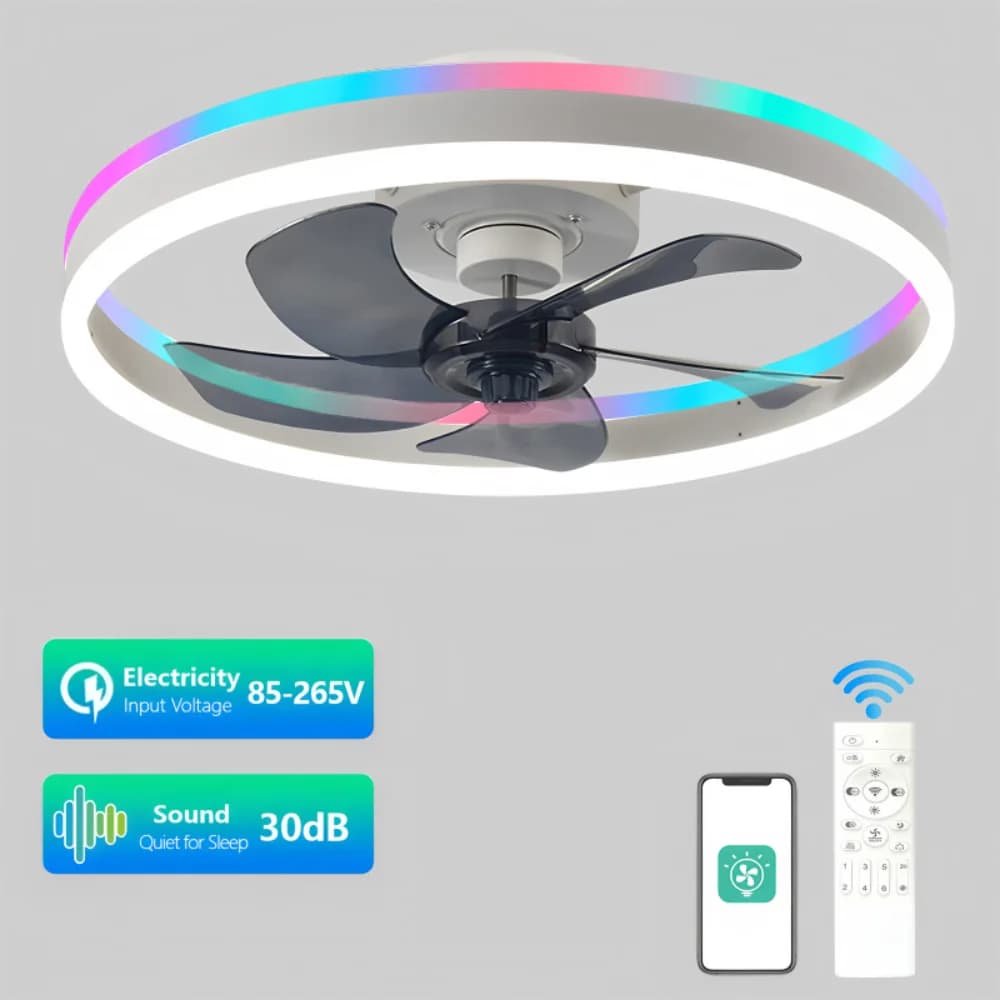 Ceiling Lamp Fan LED Upgraded RGB Ceiling Light Fixture 50CM Cool Lighting Decorative Lamp Bedroom Atmosphere Electric Fan LED