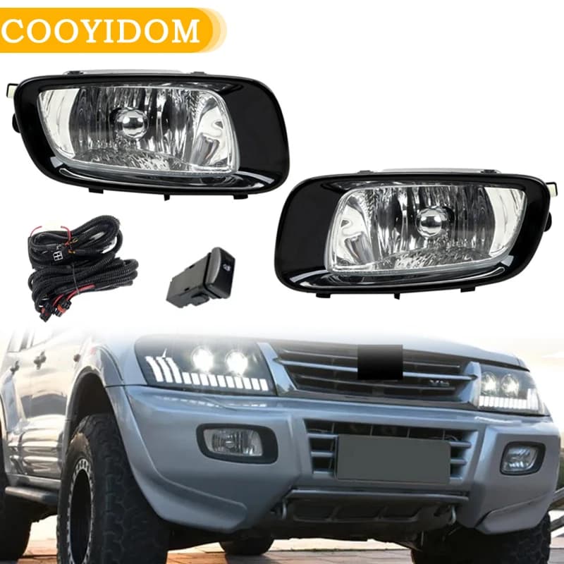 Per Mitsubishi Pajero v73 V75 V76 V77 V78 2000-2003 Paraurti anteriore Fendinebbia Faro nero DRL Luce di guida con interruttore a cavo