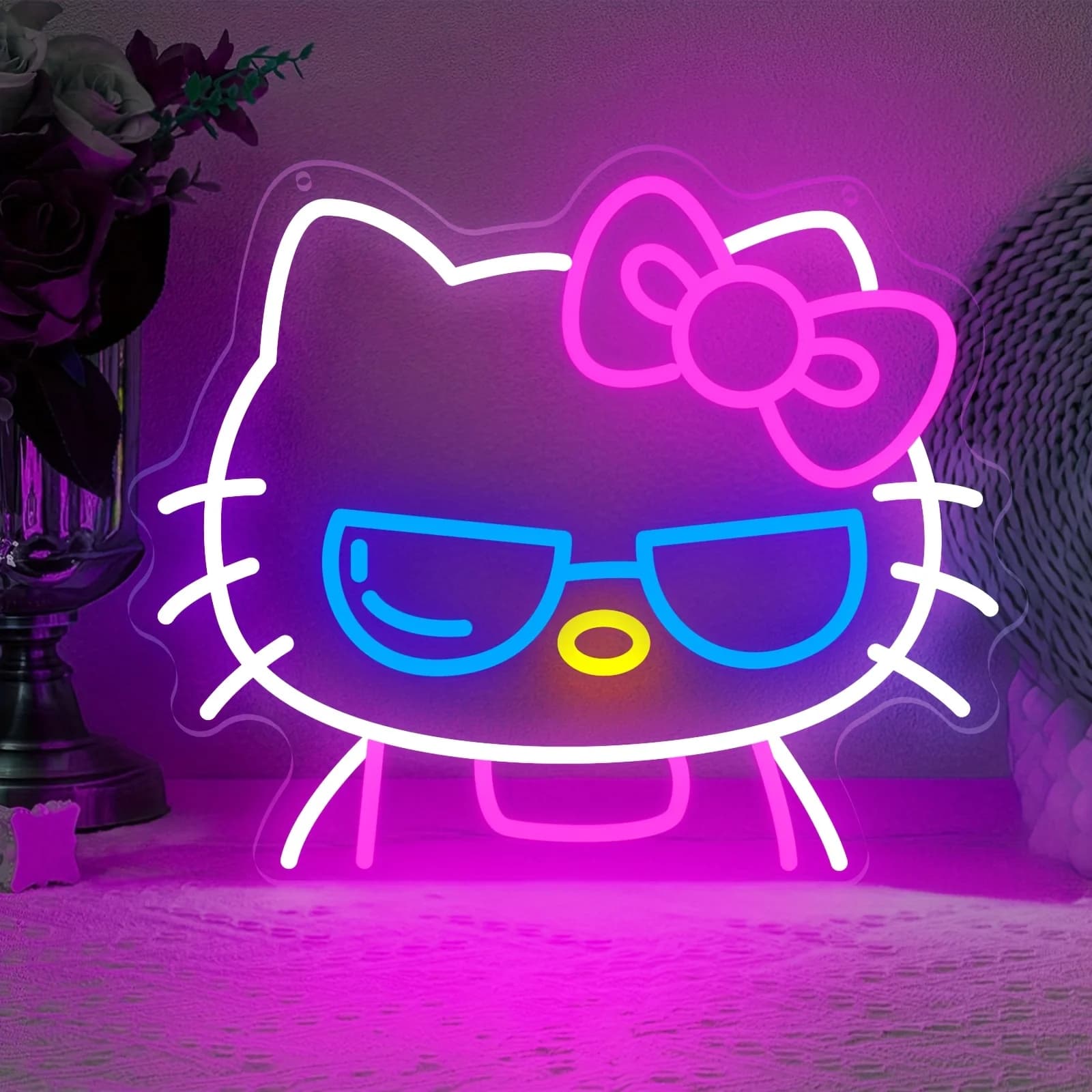 Insegna LED Neon Hello Kitty con Alimentazione USB, Luce Notturna Anime Sanrio Dimmerabile per Camera da Letto, Festa, Soggiorno, Decorazione per la Stanza degli Uomini, Regali