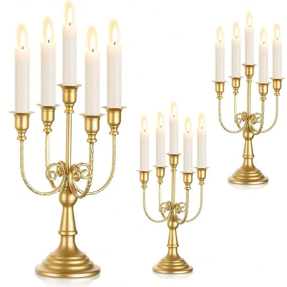 Pack 11.8Inch Gold Candelabra Centerpieces, Metal Candle Holder For Tables, 5 Arm Candelabras Centerpieces For Taper Candles, B