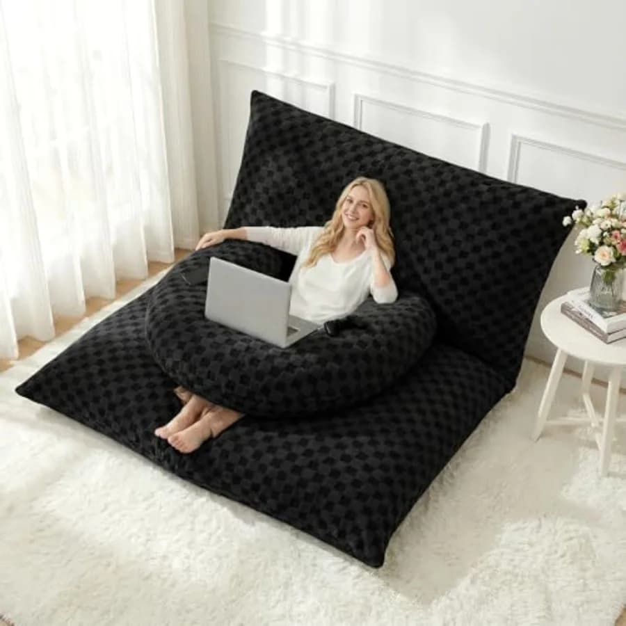 Sacco armchair 3 in 1 with U-Portable cushion, Giant Sacco with Lavable Coating, Sofa Bed Convertible Black
