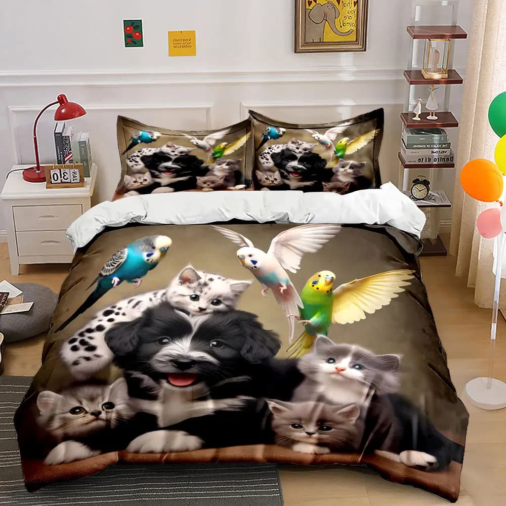 Set decorativo per animali domestici, morbido e confortevole, include 1 copripiumino e 2 federe, idea regalo