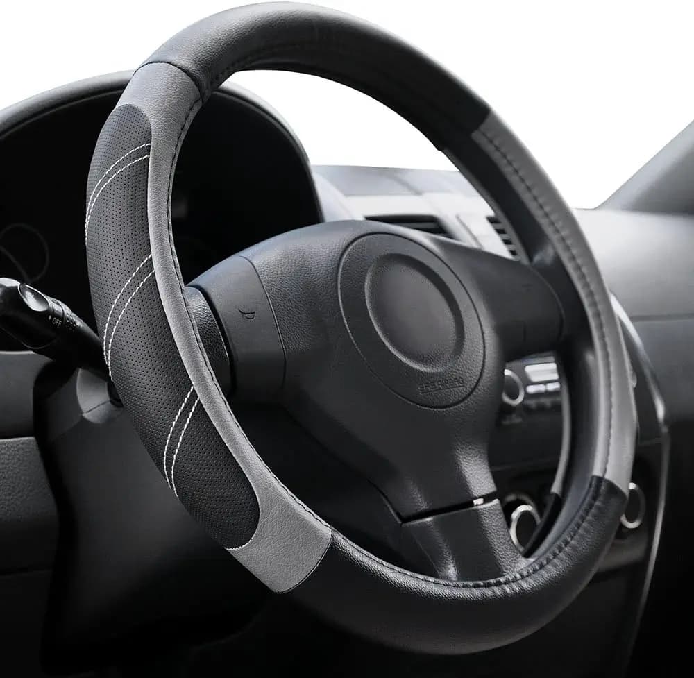 Coprivolante Universale in Pelle Sportiva 14.5-15 Pollici, Impugnatura Imbottita Antiscivolo per Auto e SUV