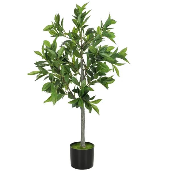 Pianta Artificiale in Vaso, Albero di Alloro Realistico con 345 Foglie in PEVA per Decorazione Casa, Verde