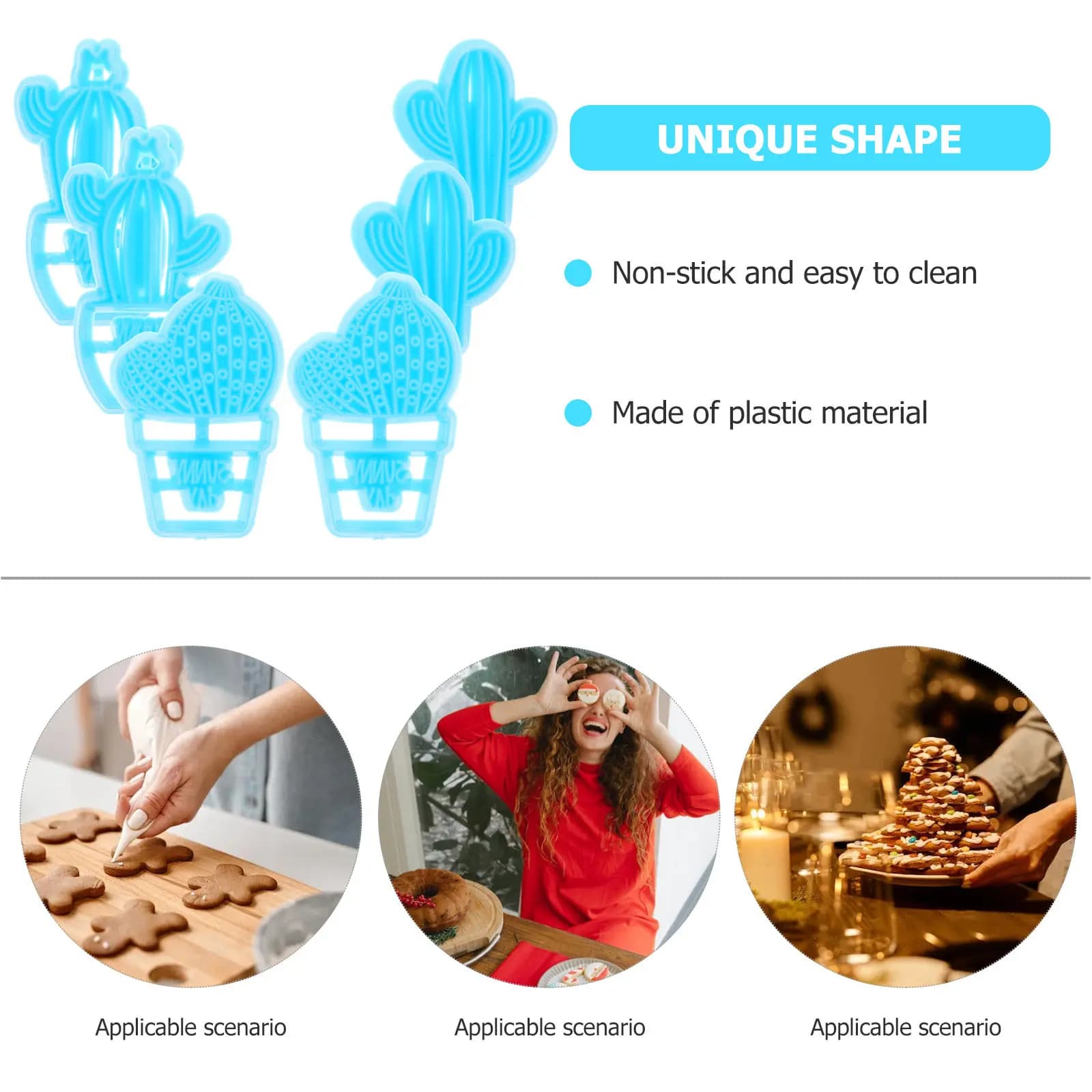 Set di 6 Stampini per Biscotti a Forma di Cactus in Plastica, Stampo Antiaderente Riutilizzabile per Fondente e Cioccolato, Strumenti per Pasticceria Fai-da-Te