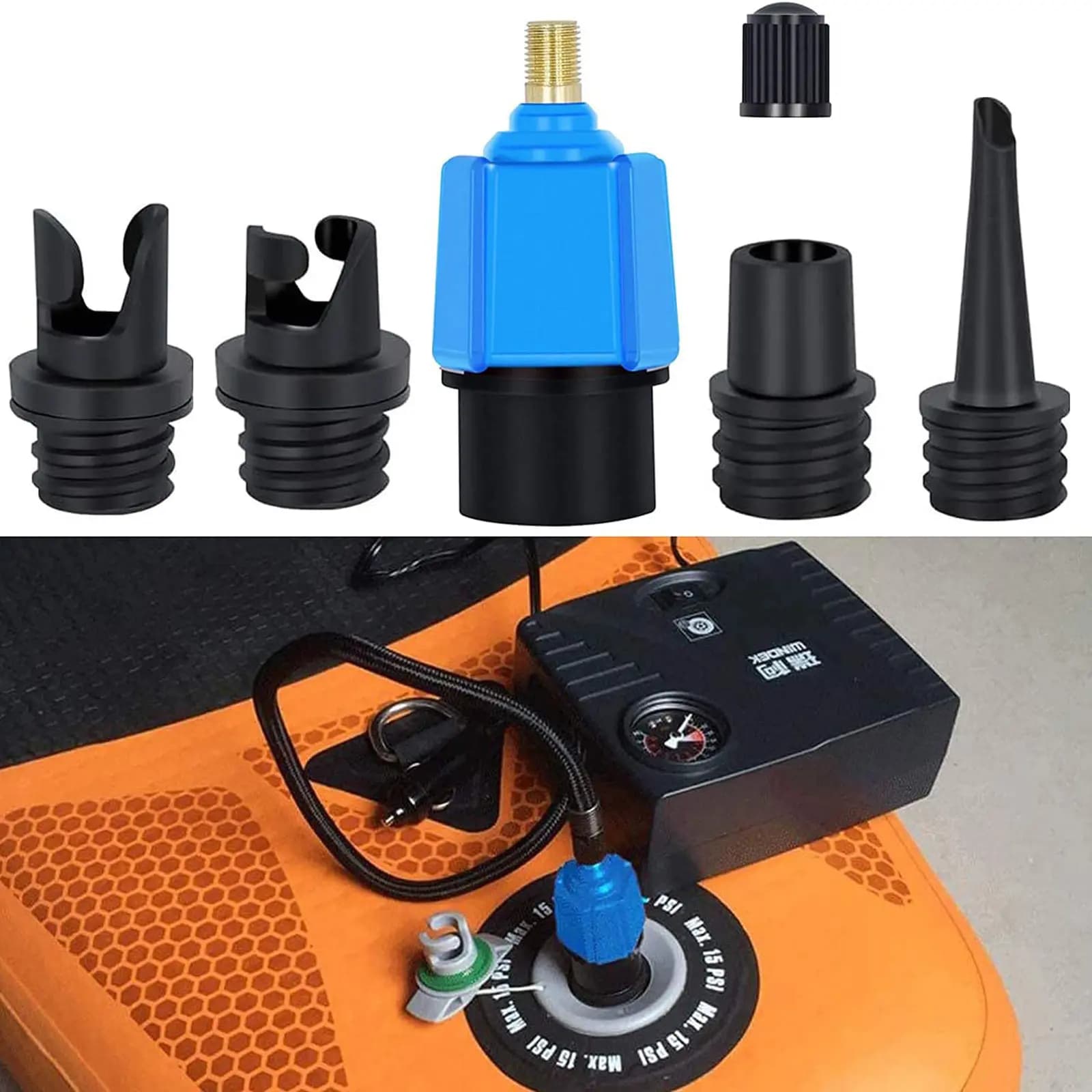 Adattatore per valvola dell'aria SUP Board Paddle gonfiabile gommone Kayak adattatore per valvola dell'aria convertitore per compressore 4 ugelli accessori per barche