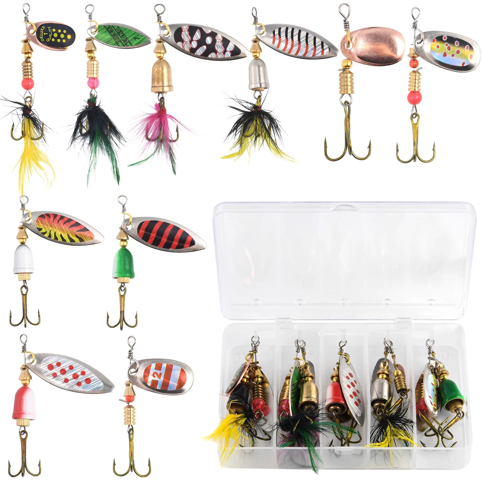 Goture 8/10 pz. Scatole di Esche a Campana in Metallo Resistente per Bass, Trota, Salmone - Esche Dure in Metallo per la Pesca