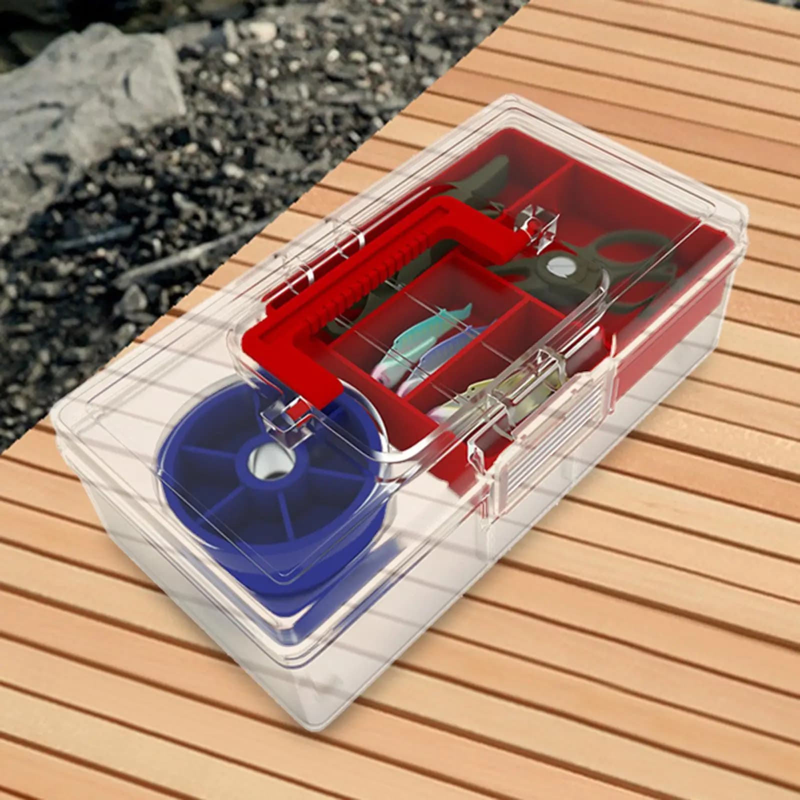 Contenitore per Accessori da Pesca Resistente, Grande Scatola in Plastica a Doppio Strato con Vassoio Divisorio per Esche, Ami e Artificiali