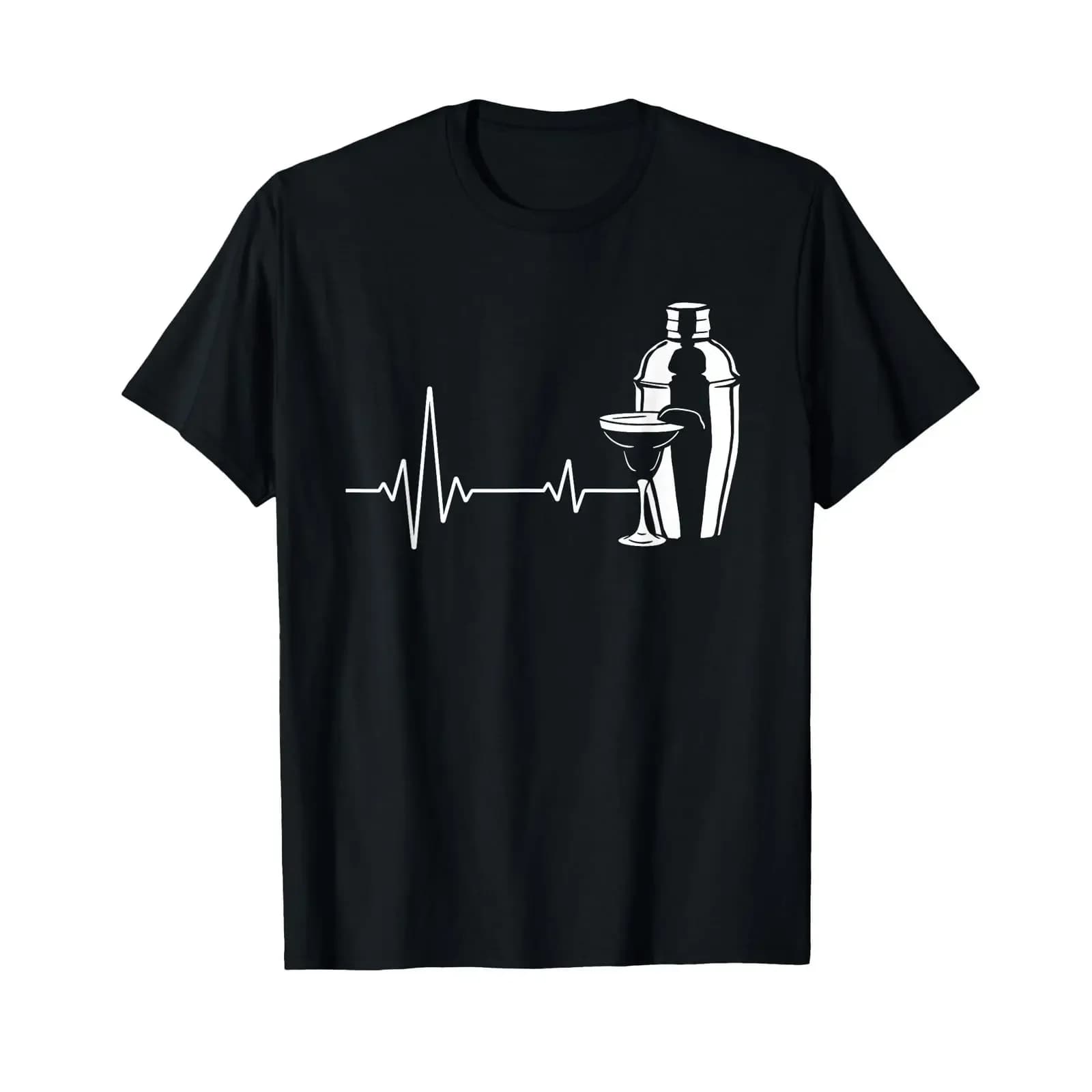 Heartbeat Cocktail Shaker Bartender Spirits Alcohol Party T Shirt black s vintage Washed graphic Comfortable Stylish homme