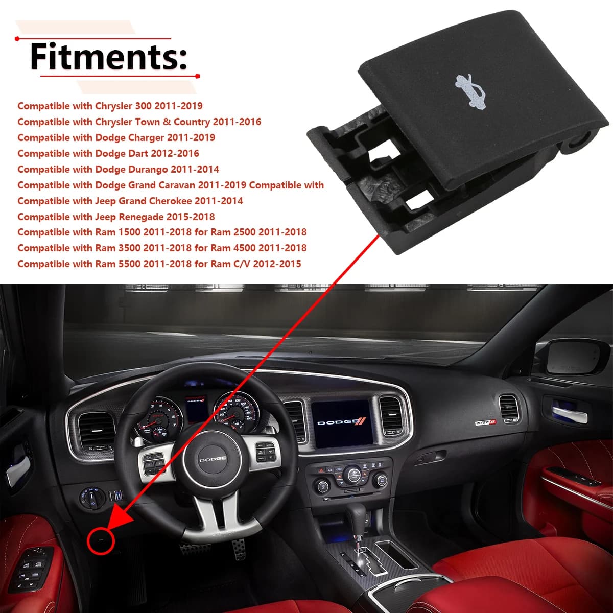 Hood Latch Release Pull Handle Lever For Dodge Ram 1500 2500 3500 4500 2011-2020 Charger Grand Carava for Jeep Grand Cherokee
