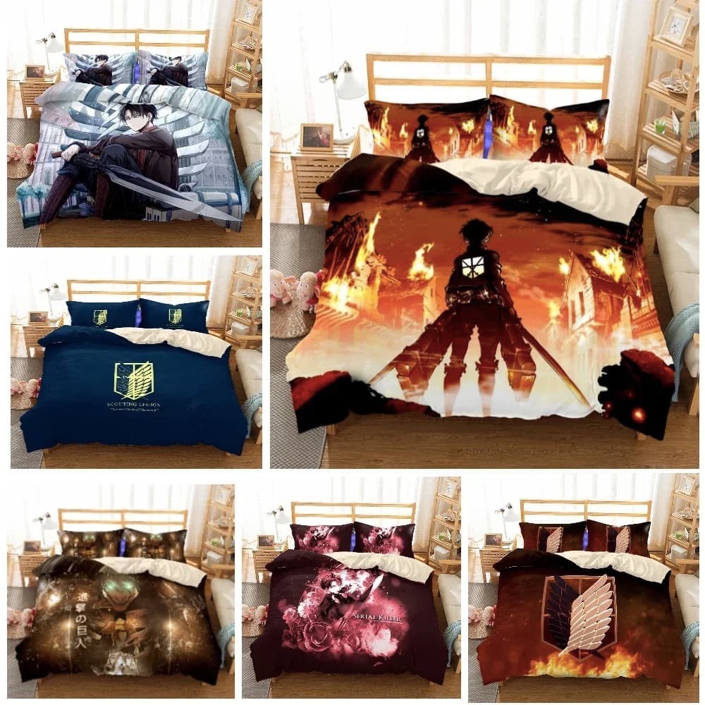 Anime Attack On Titan Set biancheria da letto Kawaii Loli Boy Copripiumino Stampa 3D Giappone Cartoon Copripiumino Federa Senza lenzuola