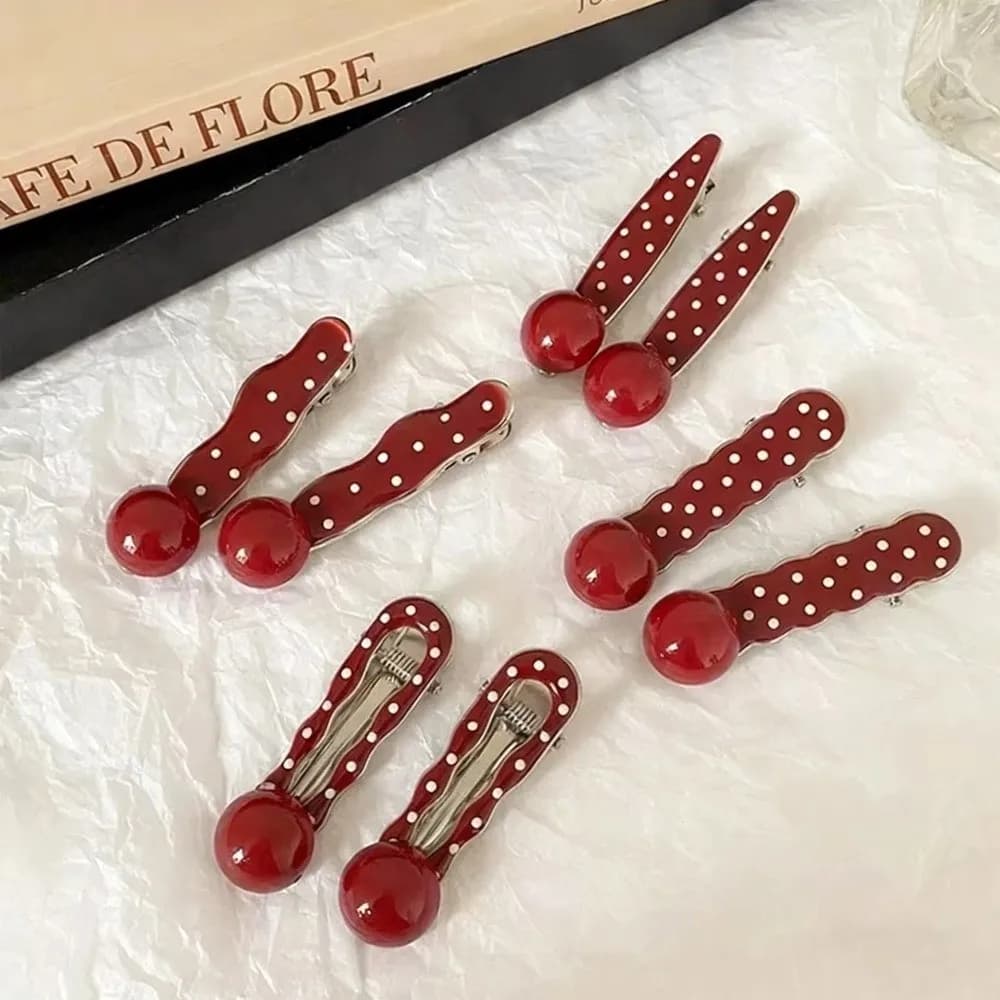 Versatile Red Retro Hair Clip Seamless Polka Dot Hairpin Headdress Side Clip Hair Styling Accessories