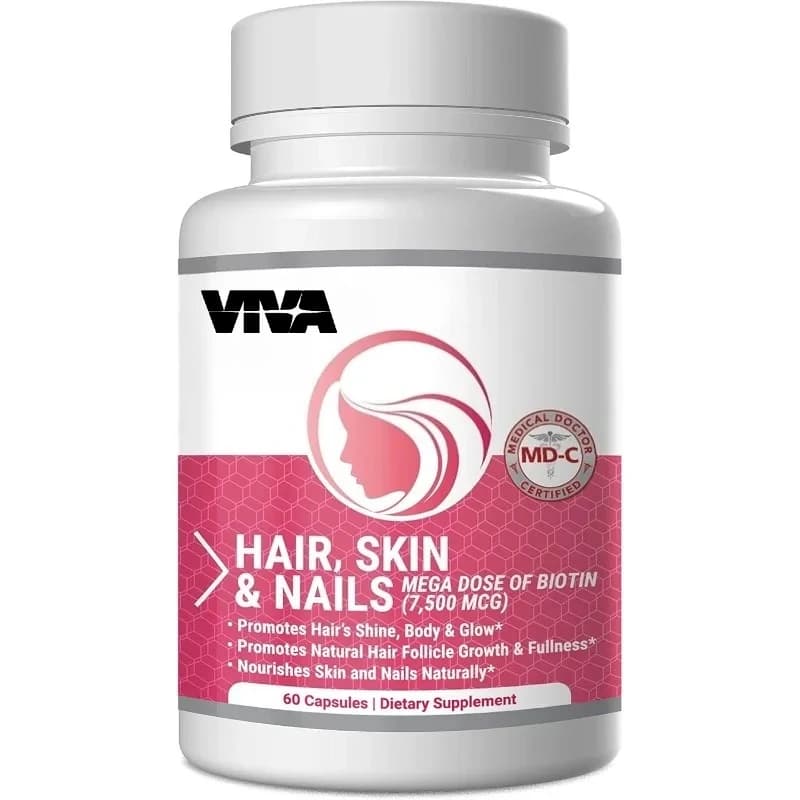 Healthy vitamins for hair, skin and nails -7500 micrograms of biotin, amino acids, collagen and hyaluronic acid-60 capsules