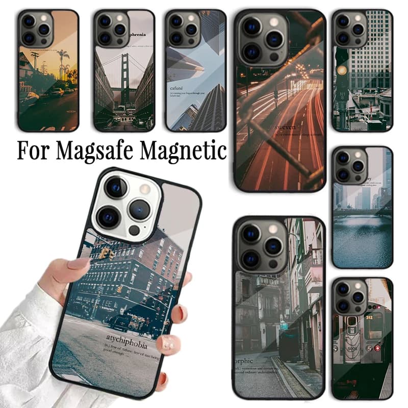 Cover per iPhone con design 'City Dictionary Words' per iPhone 17 AIR 16 15 14 13 12 11 Pro Max Plus, compatibile con ricarica wireless e Magsafe