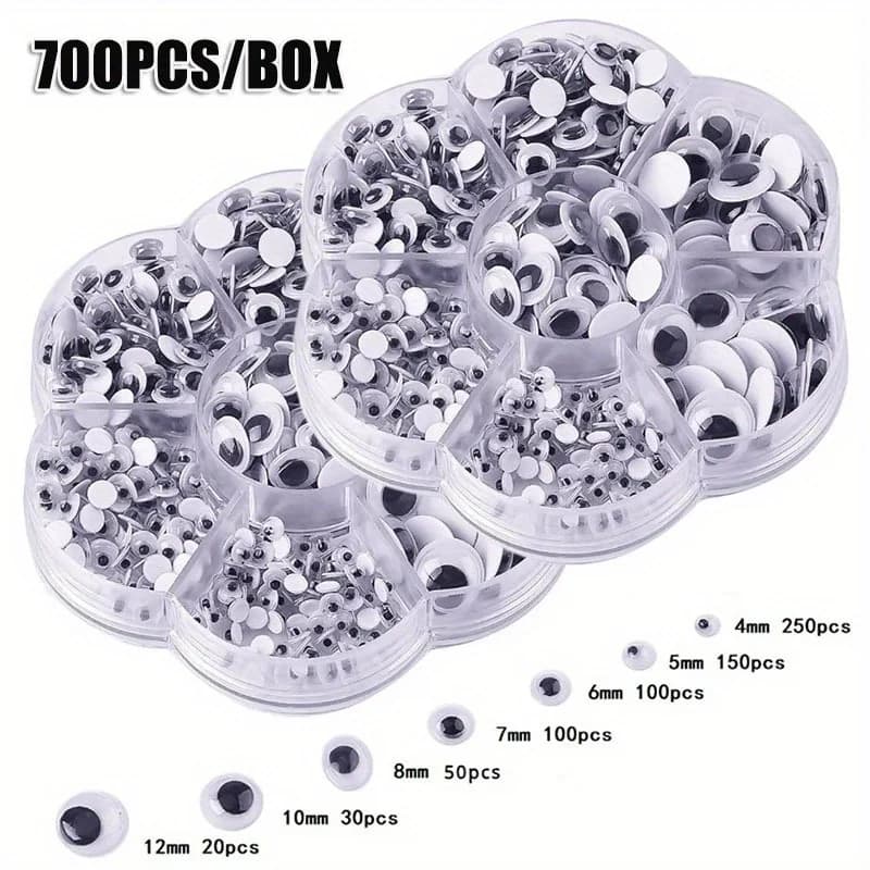 700 Pezzi/Scatola Adesivi Occhi Bianchi e Neri Multidimensionali Fai-da-Te, Occhi Adesivi per Bambole Fatte a Mano, Adesivi Occhi 3D per Giocattoli, Arte e Fai-da-Te