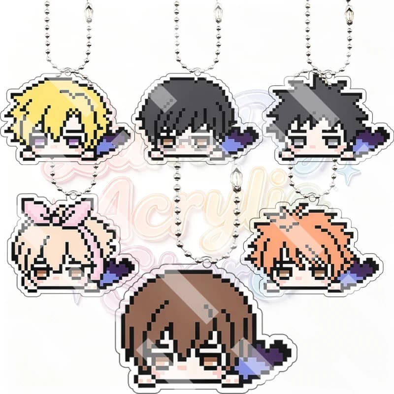 Creative Ouran High School Host Club Retro Pixel Anime Cartoon Acrylic Keychain Backpack Ornament Peripheral Pendant Charm Gifts