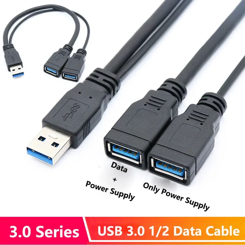 USB 3.0 Extension Cable 1 Male To 2 Dual USB Female Data Hub Power Adapter Y Splitter USB Charging Cable Cord Extension Cables