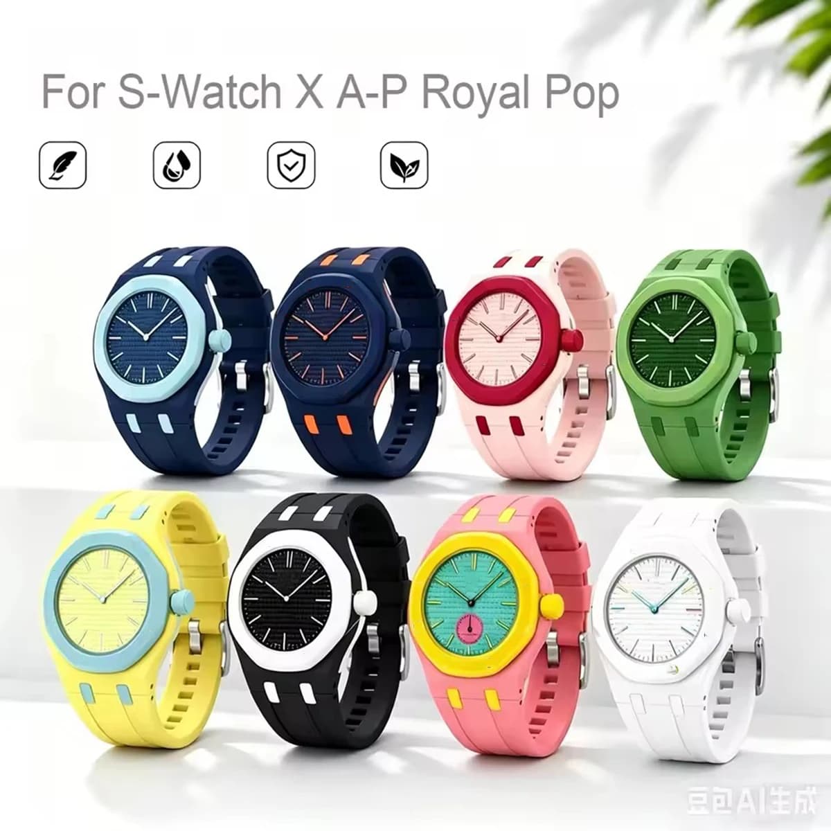 One-Piece Silicone Rubber Strap Replacement Mod Kit For Swatch x AP Royal POP Waterproof Colorful Watch Band Accessories