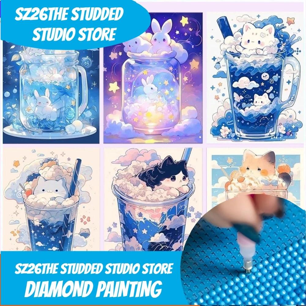 Sz26The Borchiato Nuovo 5D Diamante Arte Pittura Del Fumetto Dessert Carino Tazza Gatto Mosaico Ricamo Punto Croce Kit Complementi Arredo Casa Regalo