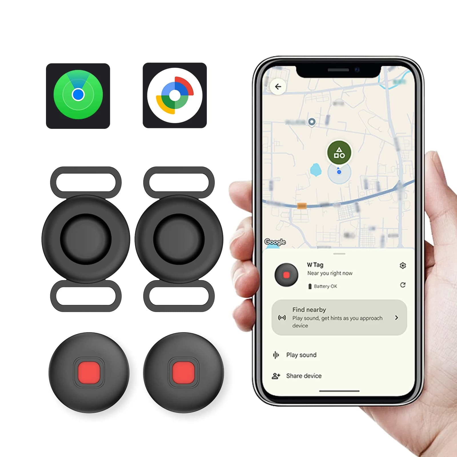 Etichetta localizzatore di animali domestici per cani e gatti con supporto per collare in silicone, funziona con Apple Find My e Android Find Hub (nero, confezione da 2)