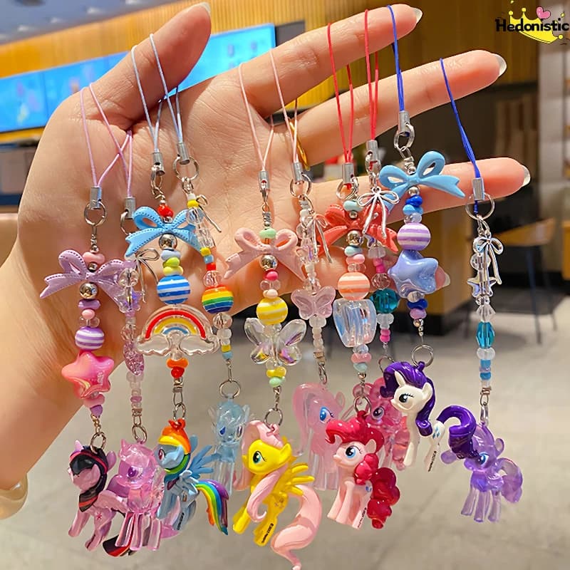 Cute Mini Pony Cartoon Bead String Phone Chain Keychain Couple Backpack Wallet Earphones Car Decoration Acg Pendant Holiday Gift