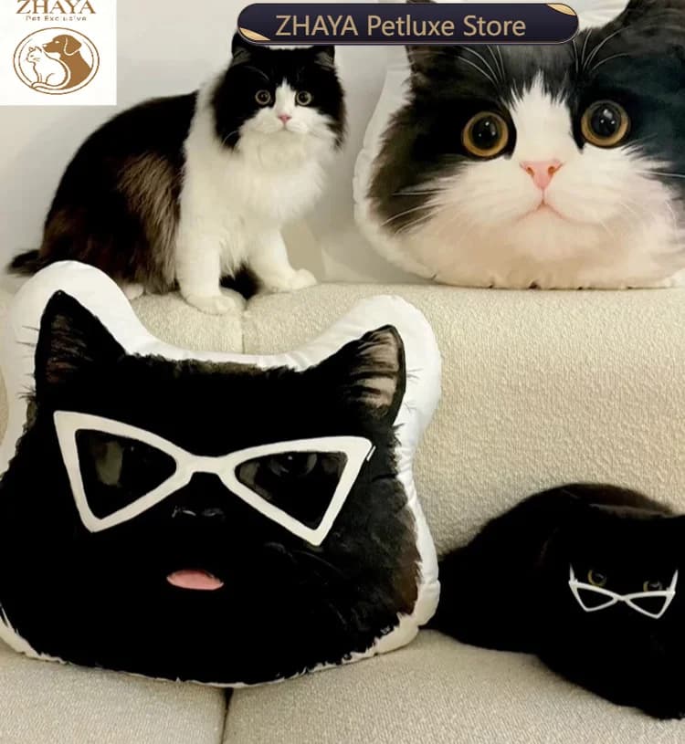 ZHAYA Custom Pet Pillow Shape Cut Upload Photo Print Dog Cat Head Plush Soft Cushion Creative Birthday Gift Home Sofa Decor